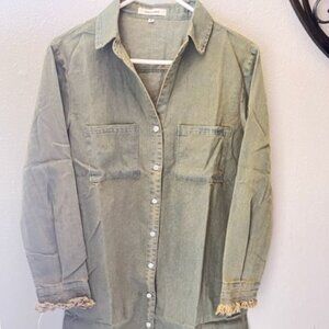 francis cabrel Shirt Dress With Long‎ Sleeves , Pockets military green buttons
